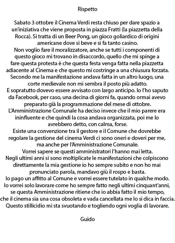 Comunicazione del Cinema Verdi - Rispetto